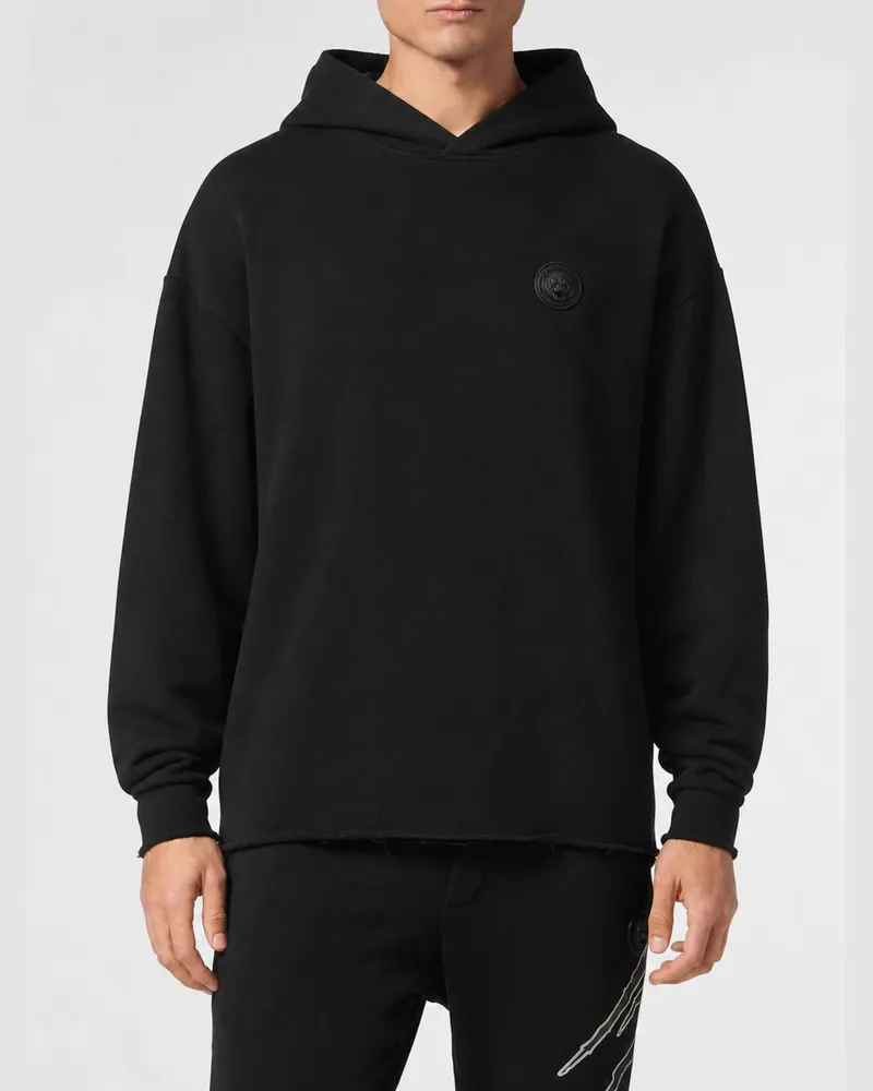 Philipp Plein Baumwoll-Hoodie mit offener Kante Schwarz