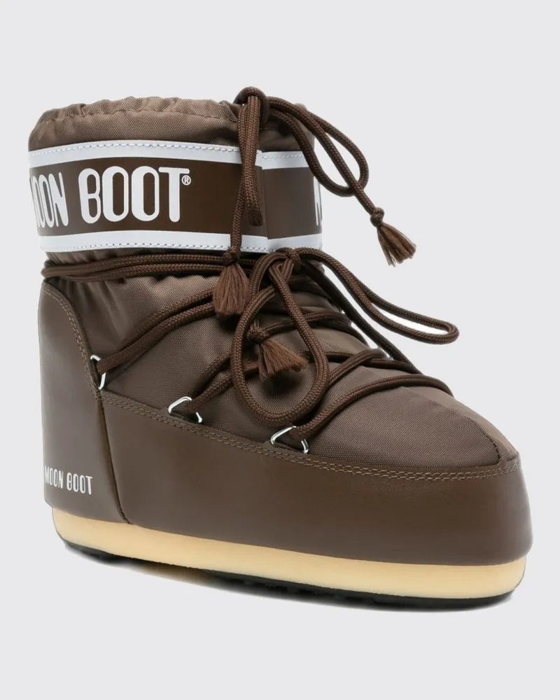 Moon Boot Niedrige Nylon-Schneestiefel mit Logo und verstellbaren Schnürsenkeln Braun