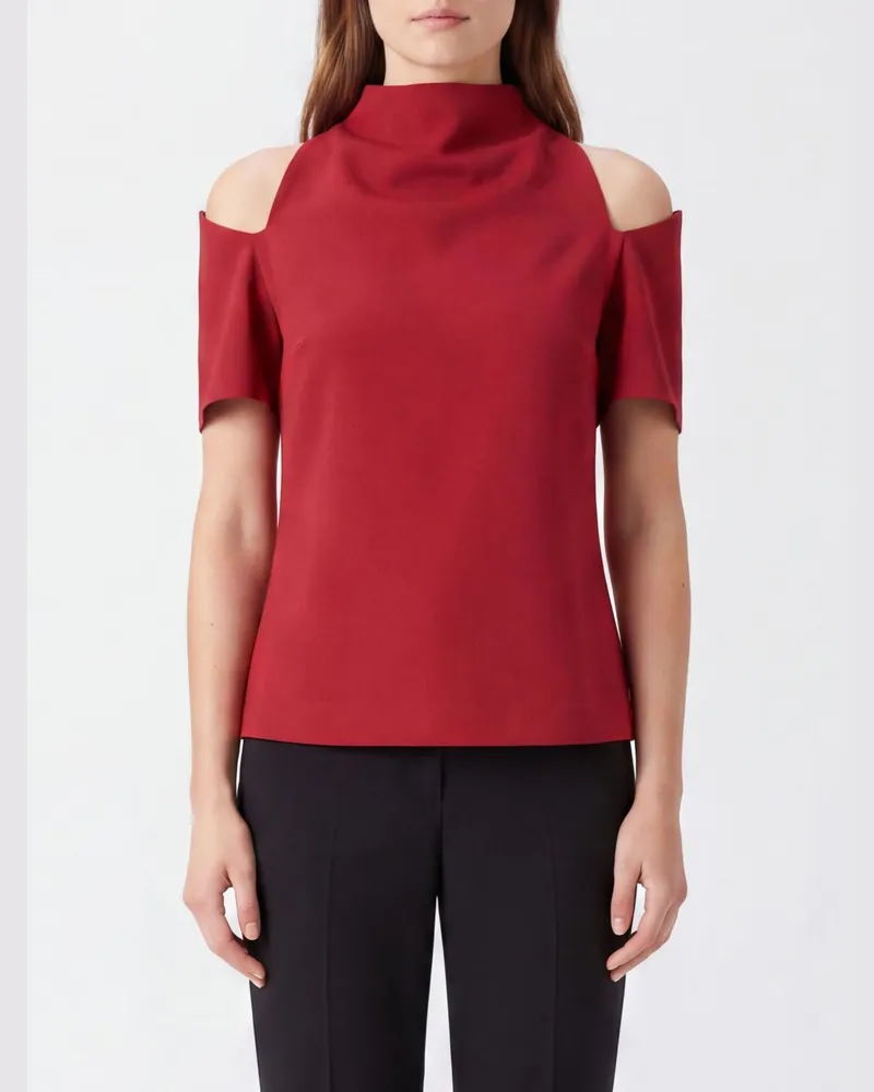 Federica Tosi Kurzarm-Cady-Bluse mit Stehkragen und Cut-Out-Schultern Rot