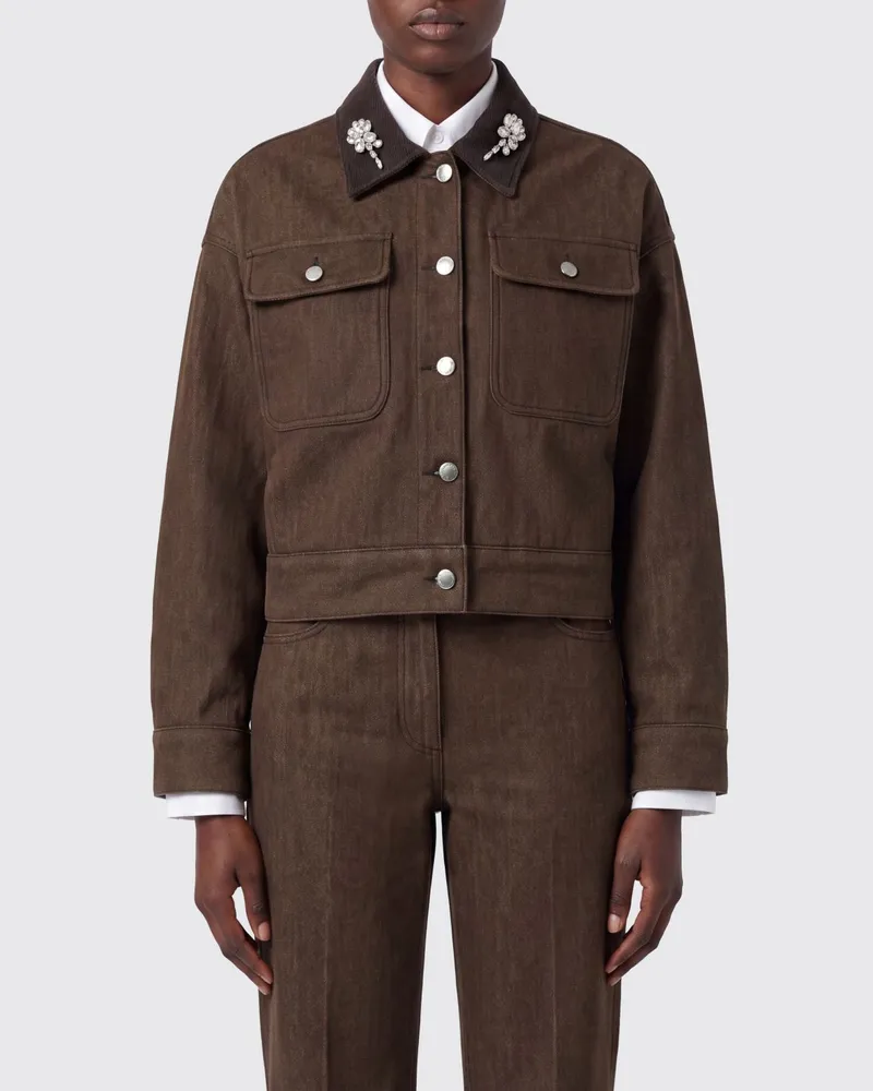 Simone Rocha Kurze Hemdjacke von aus Baumwolle mit Kristallapplikationen Braun