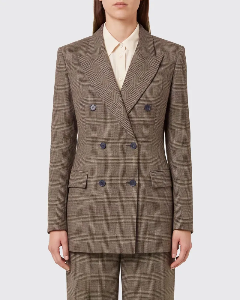 P.A.R.O.S.H. Slim-Fit-Zweireiher-Blazer P.A.R.O H. aus Wollmischung mit Karomuster Braun