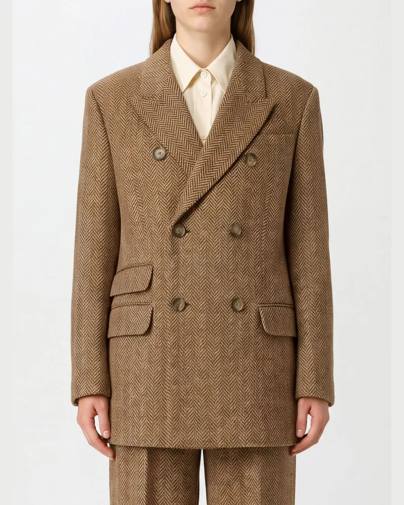 AMI Paris Zweireihiger Blazer aus Schurwolle von mit Chevron-Muster Braun