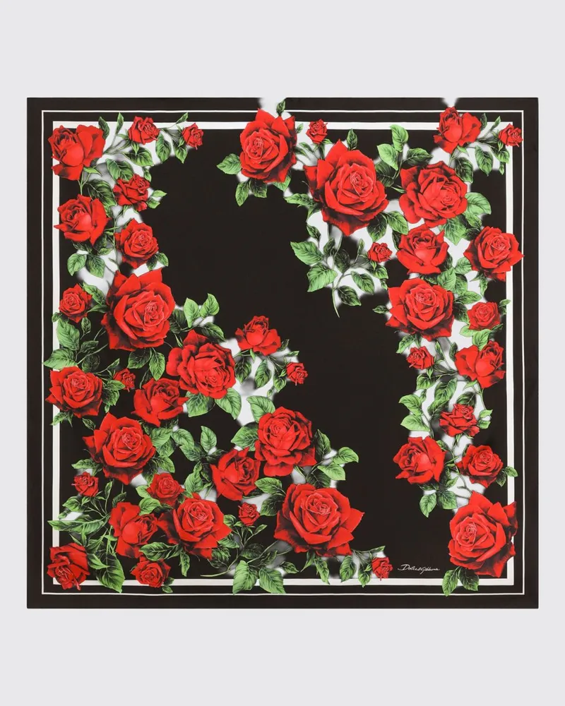 Dolce & Gabbana DOLCE  GABBANA Dolce & Gabbana Seidenschal mit Blumendruck und Kontrastlogo Rot