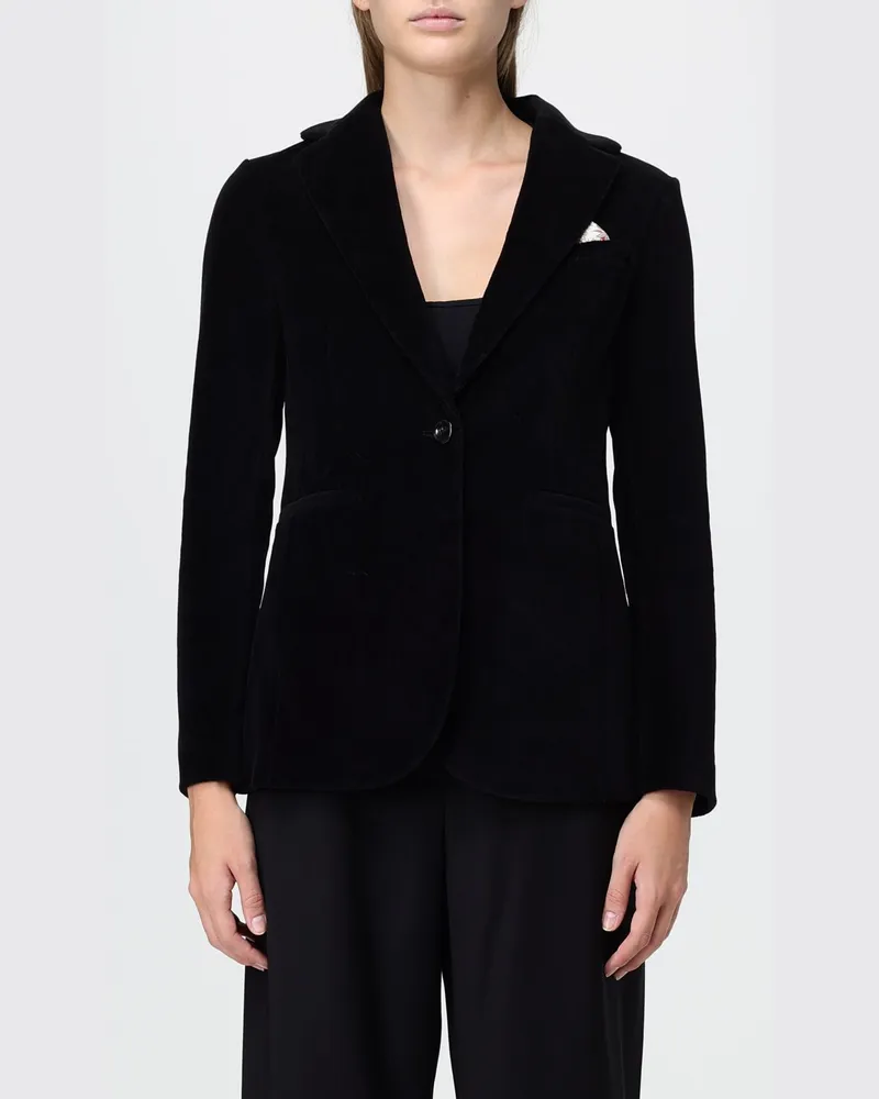 CIRCOLO 1901 Einreihiger Samt-Blazer mit Eingrifftaschen Schwarz