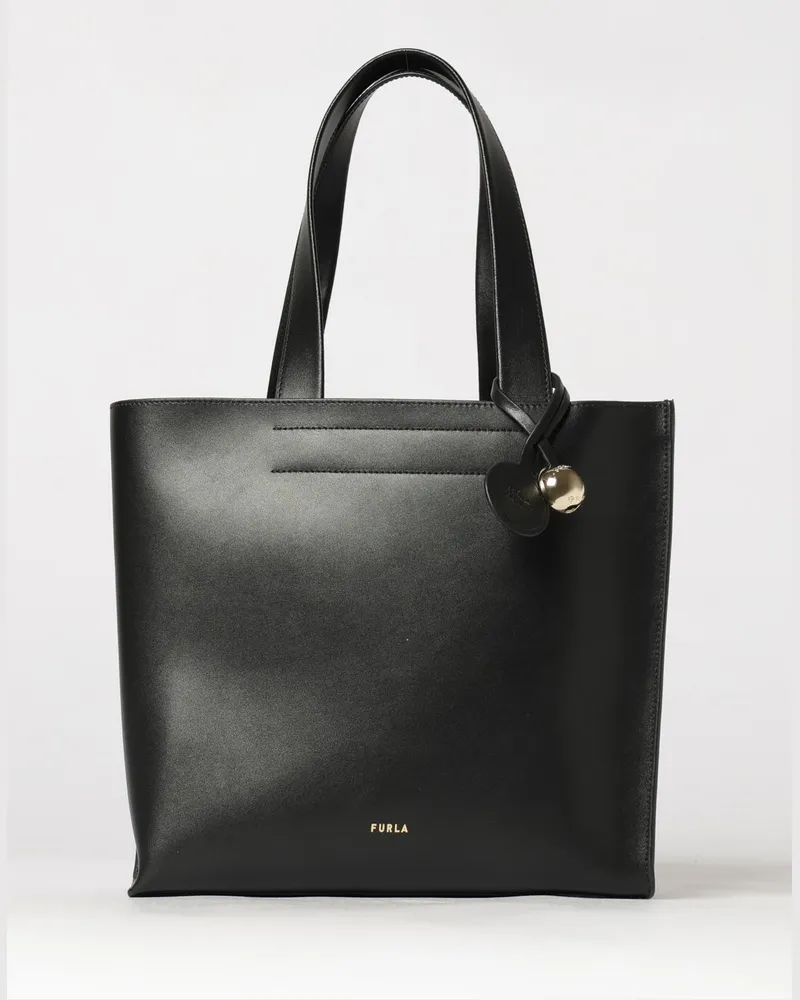 Furla Mittelgroße Divide Tote-Bag aus Leder mit zwei Fächern und Charm Schwarz