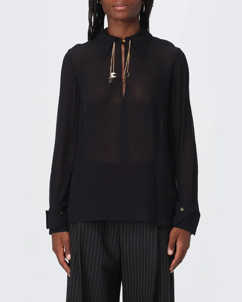 Elisabetta Franchi Transparentes Georgette-Hemd mit Schmuckkragen Schwarz