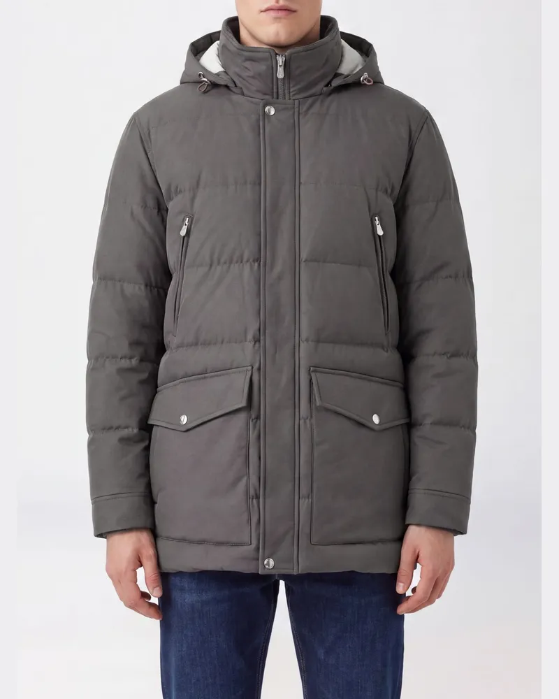 Brunello Cucinelli Wasserabweisender Nylon-Parka mit abnehmbarer Kapuze Grau
