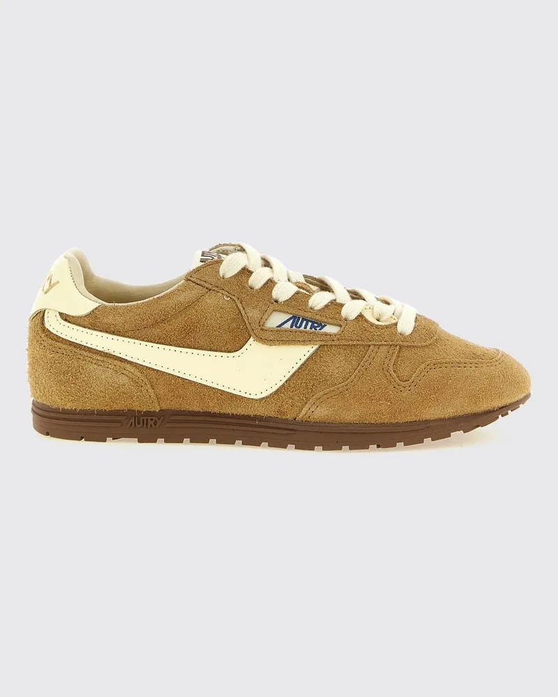 AUTRY Windspin Sneaker aus Leder und laminiertem Leder mit geschnitztem Logo Camel
