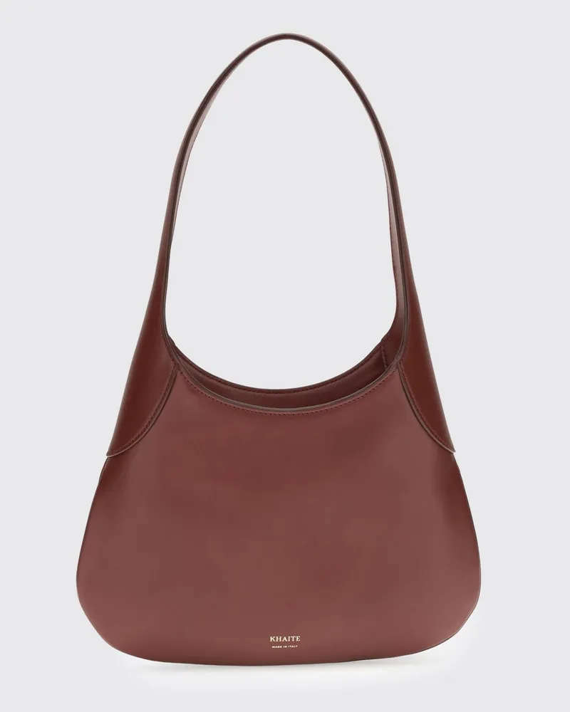 KHAITE Joan Schultertasche von aus glattem Kalbsleder mit laminiertem Logo Burgunderrot