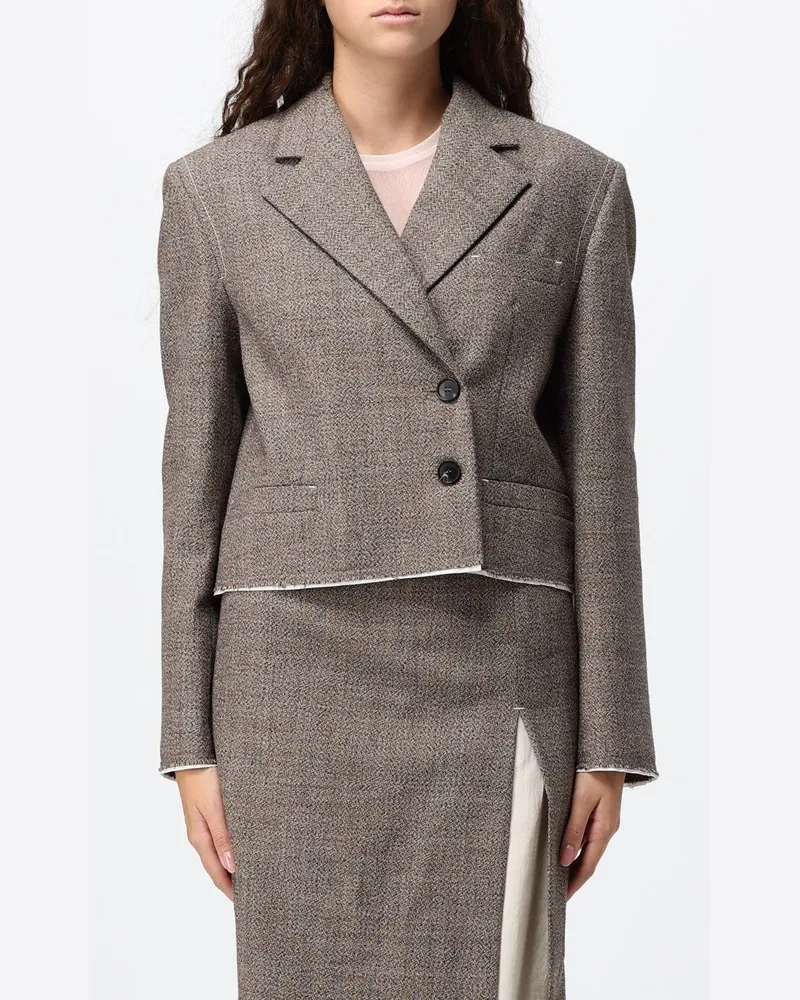 TELA Doppelreihiger Cropped-Blazer aus reiner Schurwolle mit gepolsterten Schultern von Braun