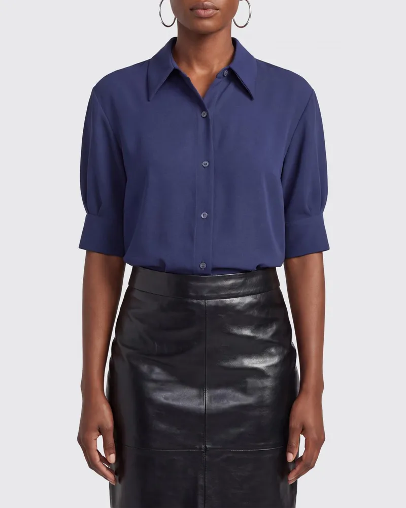 Dries van Noten Kurzarmhemd aus Polyester mit abgerundetem Saum Blau