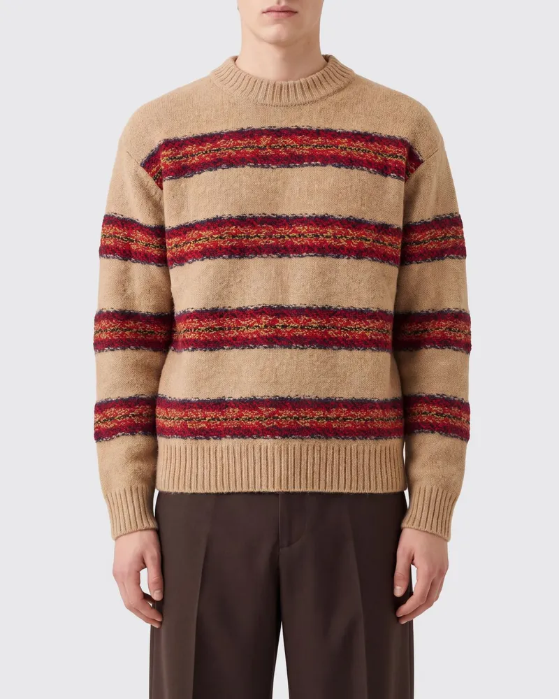 Dries van Noten Gestreifter Wollpullover mit Rundhalsausschnitt Weiß