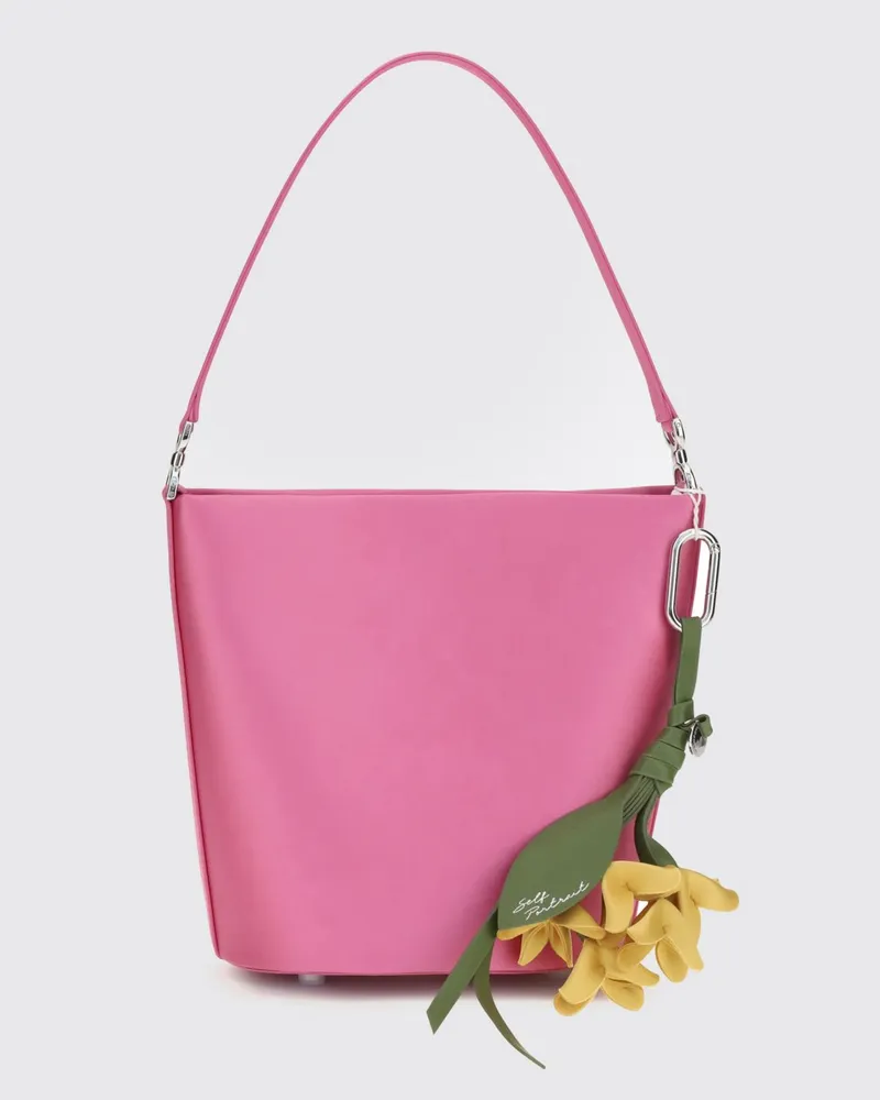 Self-Portrait Mini-Handtasche aus rosa Satin mit oberem Griff und Charm Pink