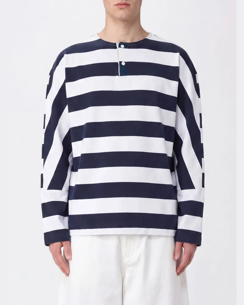 Jacquemus Gestreiftes Langarm-Henley-T-Shirt aus Baumwolle Blau