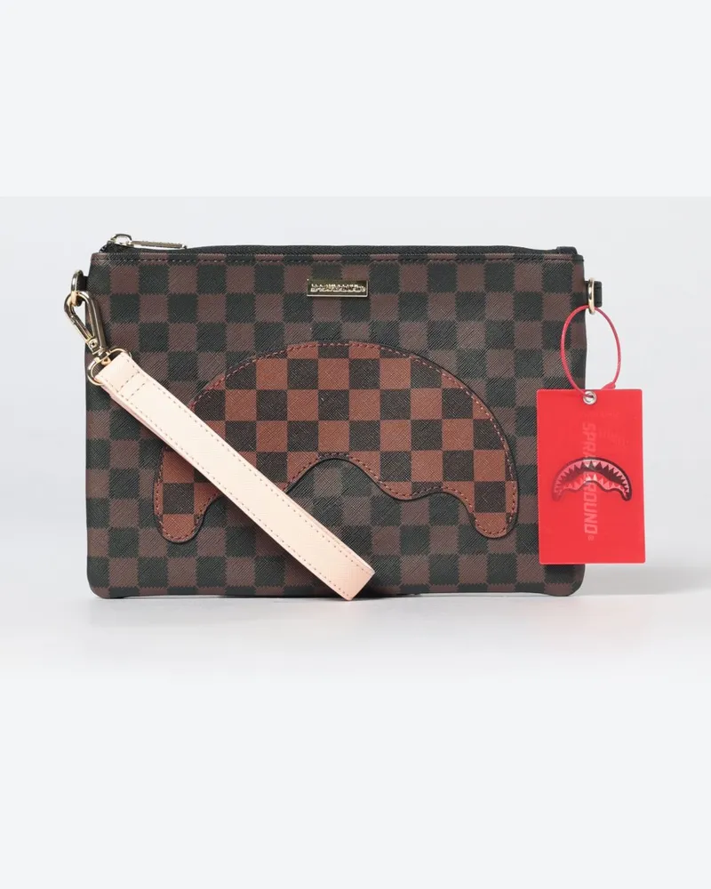 Sprayground Karierte Dokumententasche mit Handgelenkschlaufe Braun
