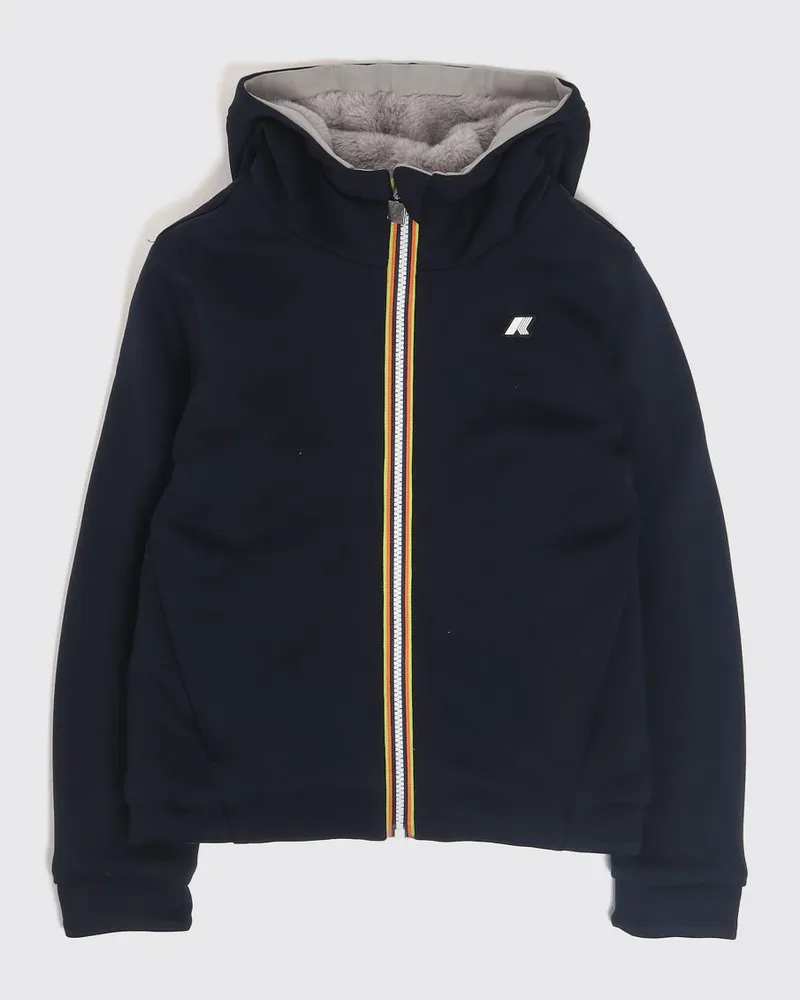 K-Way Wendejacke Deva für Jungen mit Kapuze und Kunstpelzseite Blau