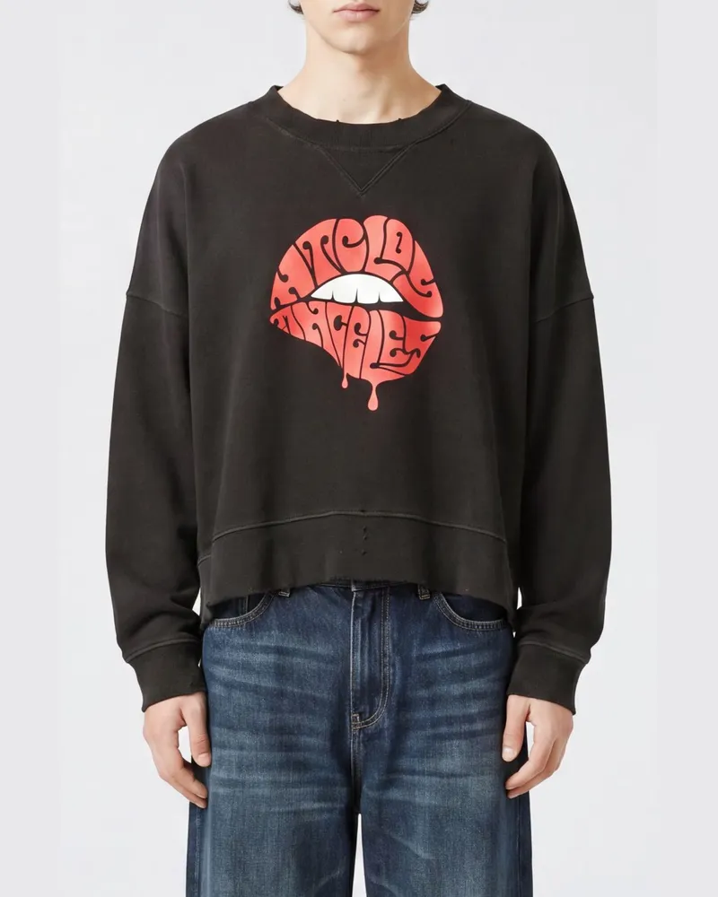 HTC Hollywood Trading Company Relaxed-Fit Baumwoll-Sweatshirt mit Grafikprint von Schwarz