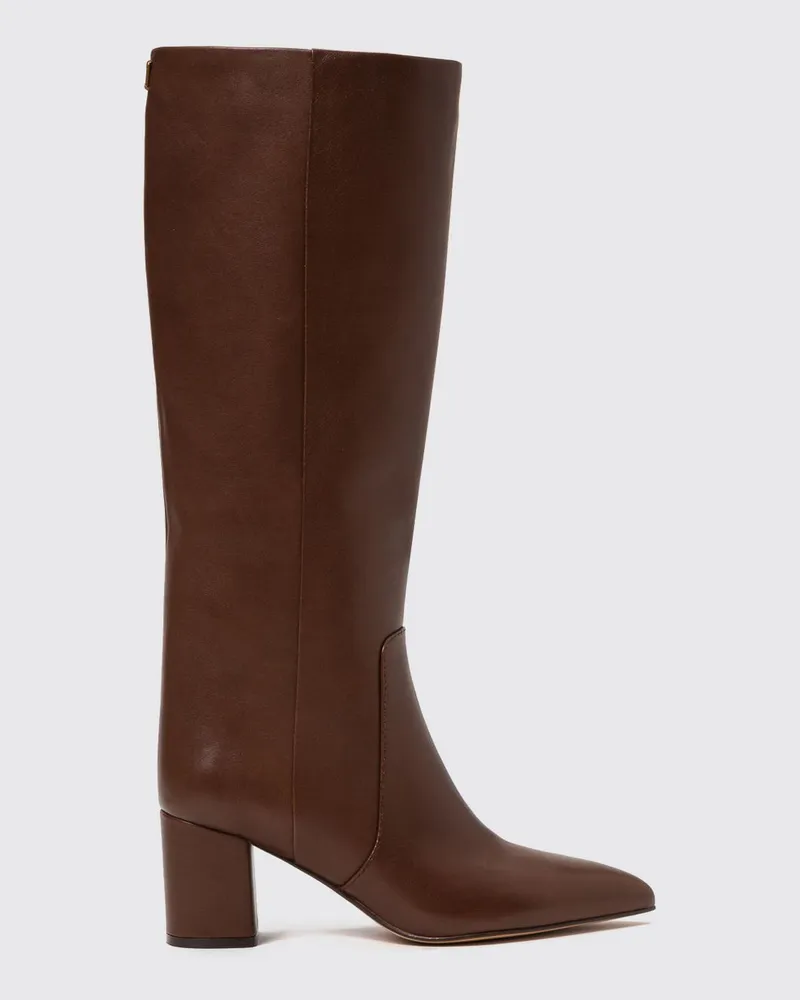 Twin-Set Kniehohe Stiefel aus Glattleder mit Blockabsatz und mandelförmiger Spitze Haselnuss