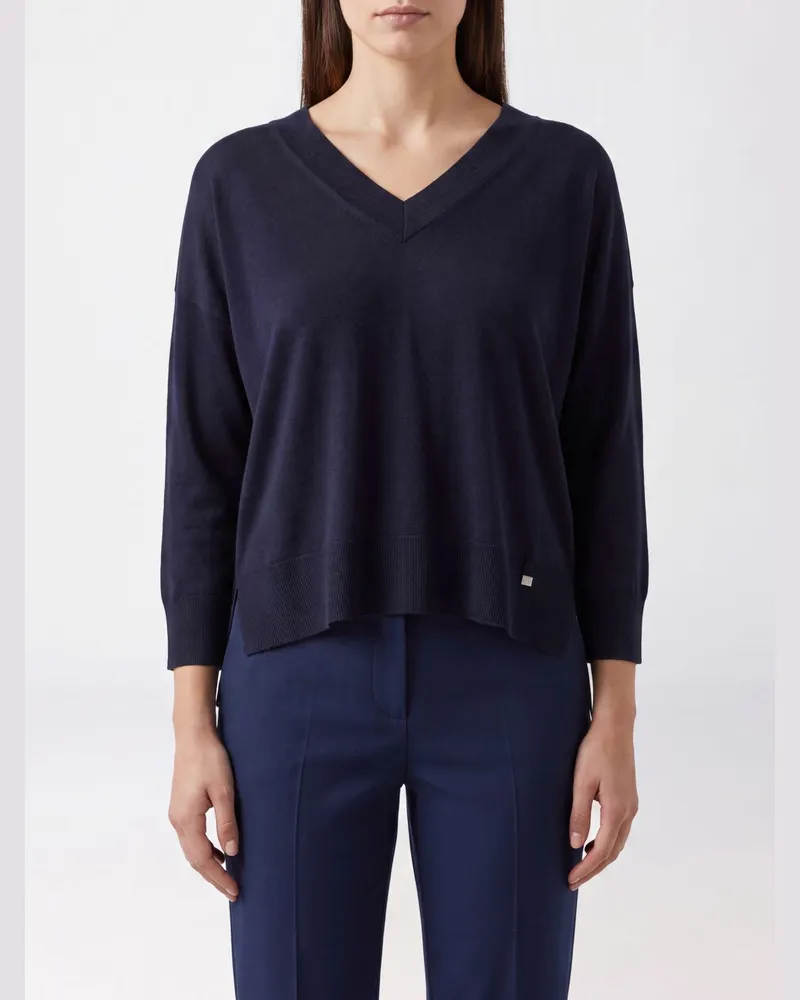 Herno Pullover aus Lyocell mit V-Ausschnitt und Teddybär-Print Navy