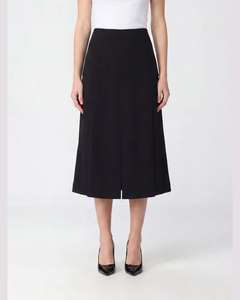 Jil Sander A-Linien-Midirock aus reiner Schurwolle mit Schlitz Schwarz