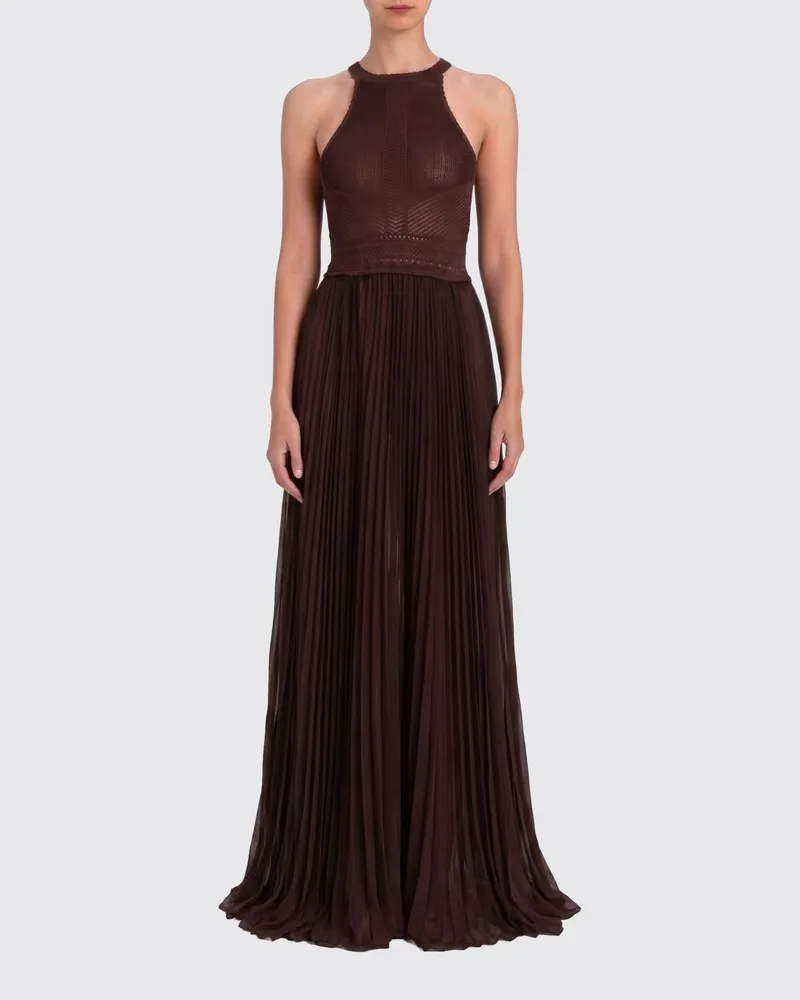 Twin-Set Langes Plissee-Crêpe-Kleid Kaffee