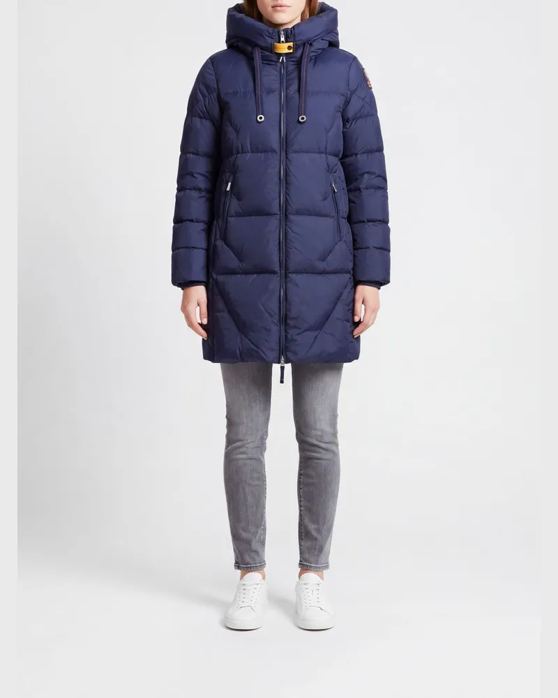 Parajumpers Lange gesteppte Nylon-Daunenjacke Janet mit Kapuze Navy