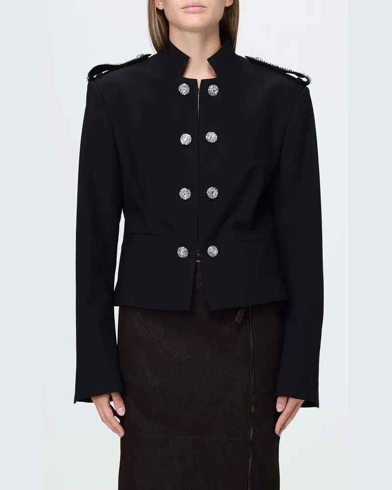 Pinko Slim-Fit Crêpe-Blazer mit Schmuckknöpfen, Epauletten und verdecktem Verschluss Schwarz