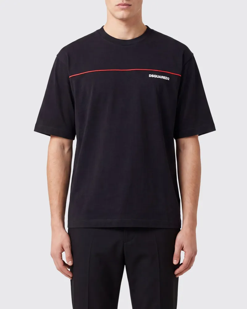 Dsquared2 Baumwoll-T-Shirt mit Kontrast-Logo Schwarz