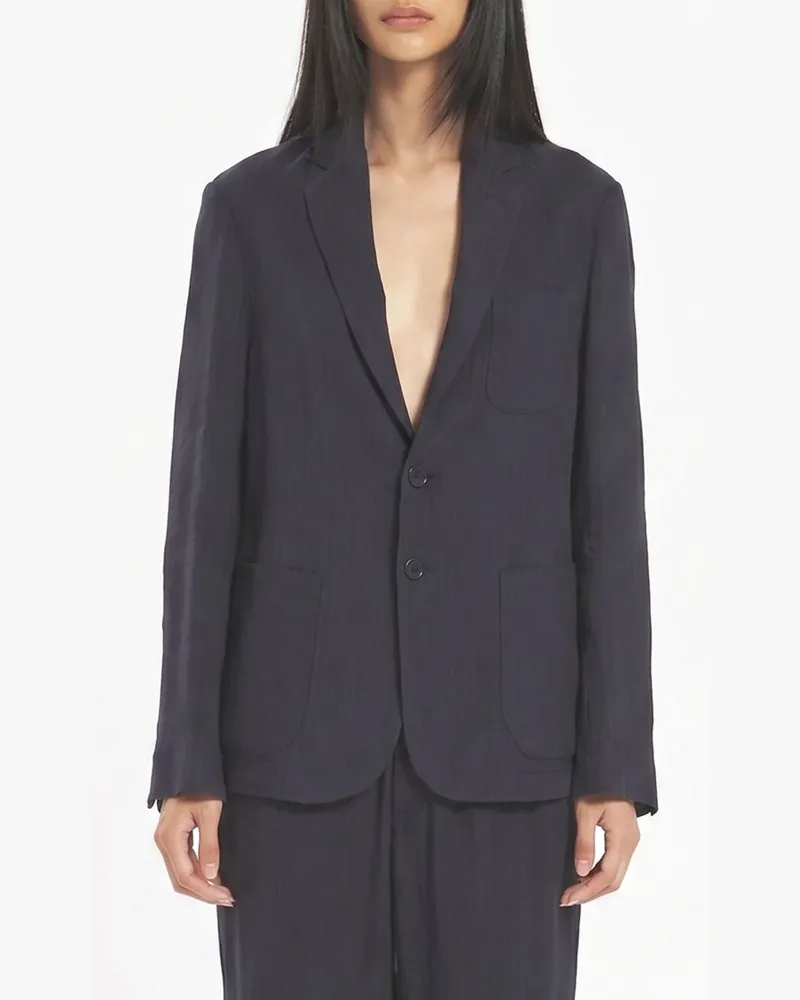 BARENA Einreihiger Blazer aus Leinenmischung Blau