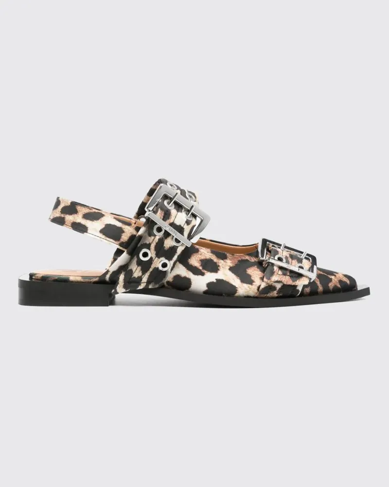 Ganni Slingback-Ballerinas mit Animal-Print aus recyceltem Polyester Braun