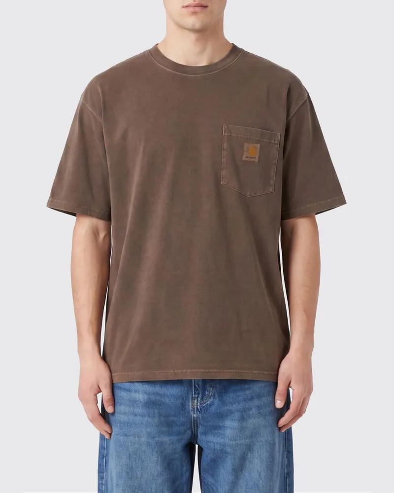 Carhartt WIP Baumwoll-T-Shirt mit Tasche und Kontrastlogo Tabak