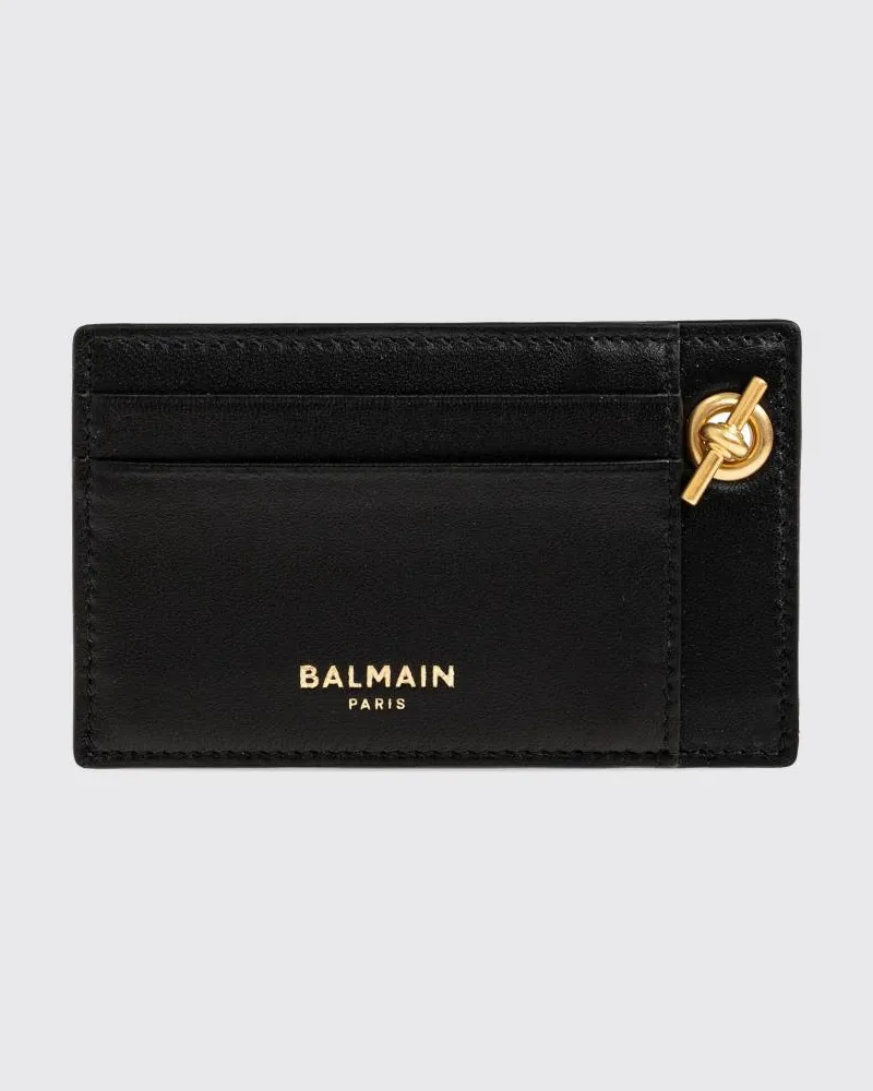Balmain Flacher Kartenhalter von aus Lammleder mit Charm und 6 Fächern Schwarz