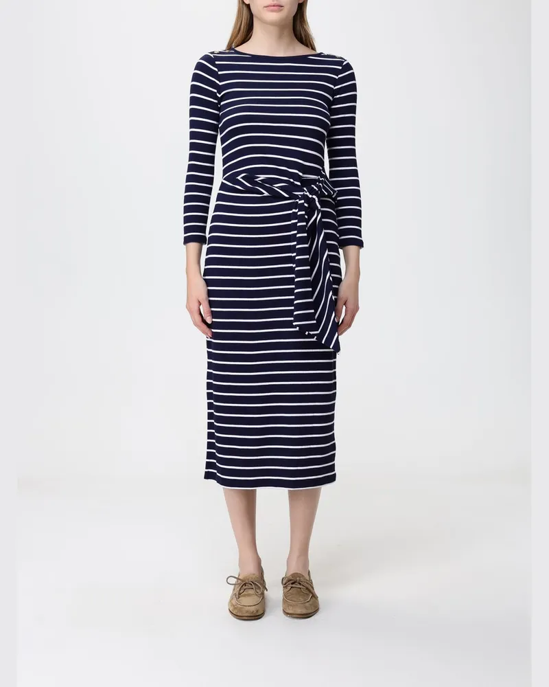 Ralph Lauren Gestreiftes Jersey-Midikleid Blau