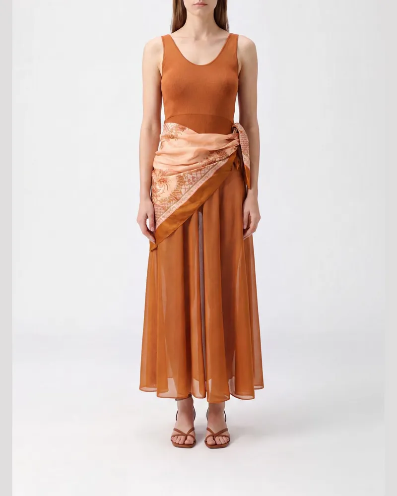 Zimmermann Aster Midikleid mit Paisley-Print, Taillenband und schulterfreiem Design Braun