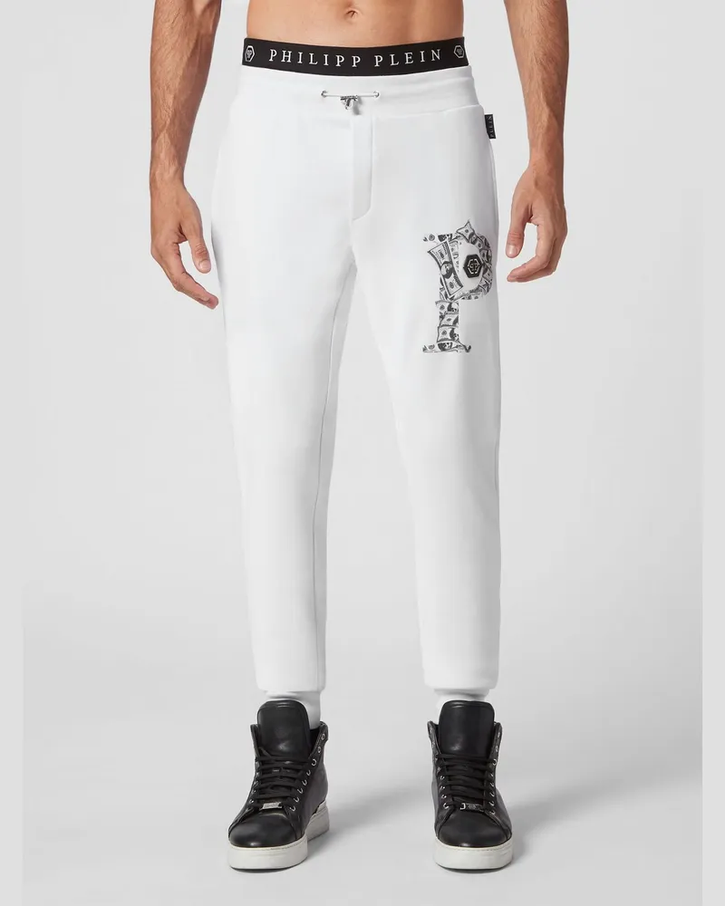 Philipp Plein Slim-Fit-Jogginghose aus Jersey mit elastischem Logobund Weiß