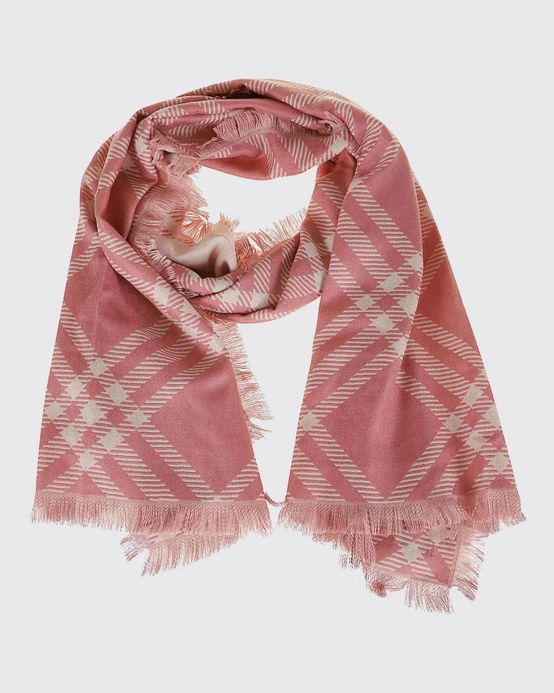 Burberry Schal aus Wollmischung mit Karomuster und Fransensaum Pink