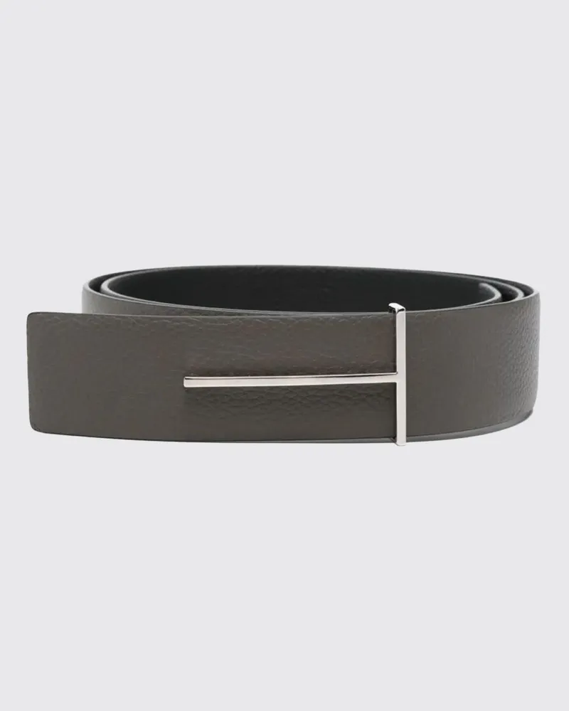 Tom Ford Wendbarer 4 cm Gürtel aus genarbtem Leder mit T-Monogramm-Schnalle Grau