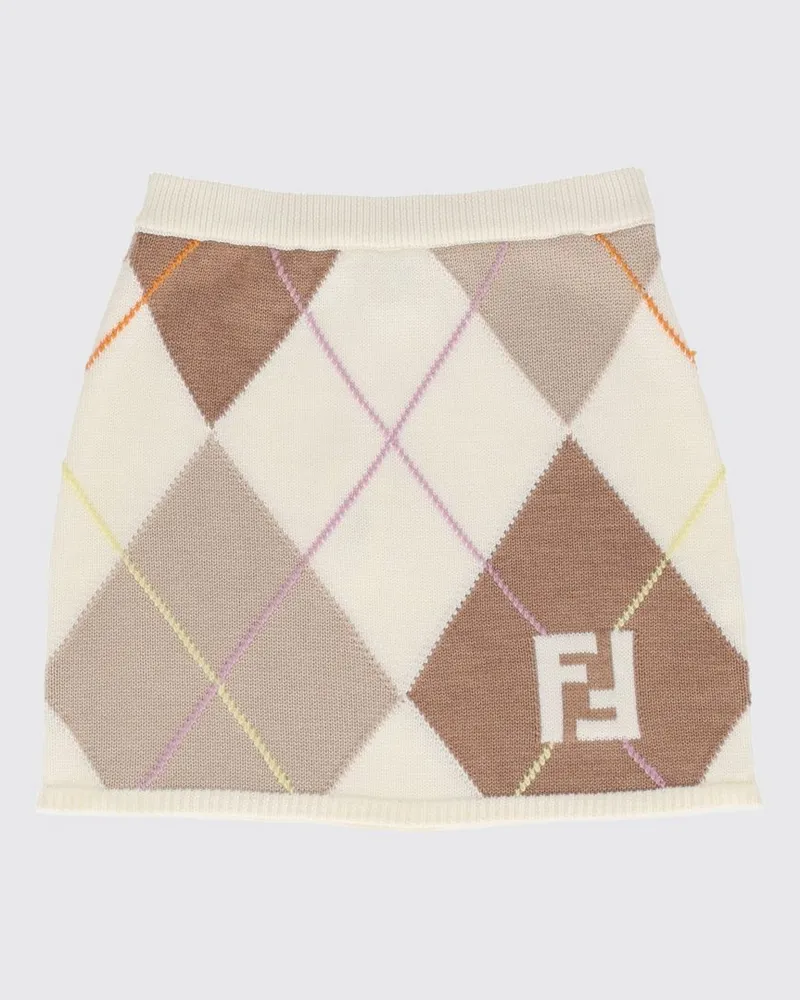Fendi Bleistift-Minirock für Mädchen aus Schurwolle mit FF-Monogramm Nude