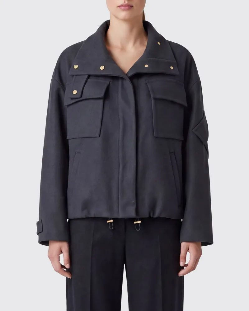 Giorgio Armani Kurzer Parka aus Kaschmir mit Stehkragen und Kordelzug Grau