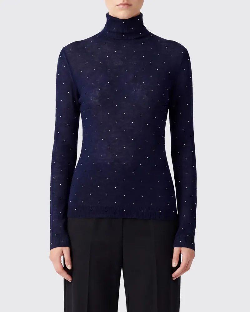 Paco Rabanne Slim-Fit-Rollkragenpullover aus gerippter Wolle mit Stickerei und Nieten Navy