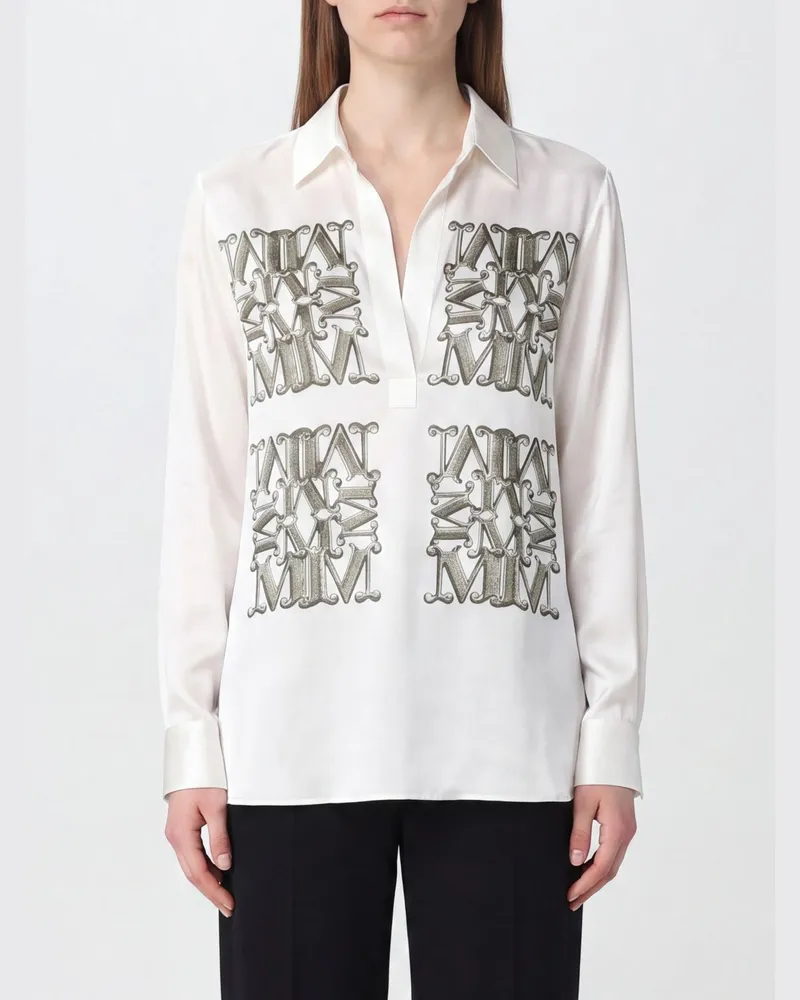 Max Mara Seidenhemd mit Monogramm-Print und klassischem Kragen Weiss