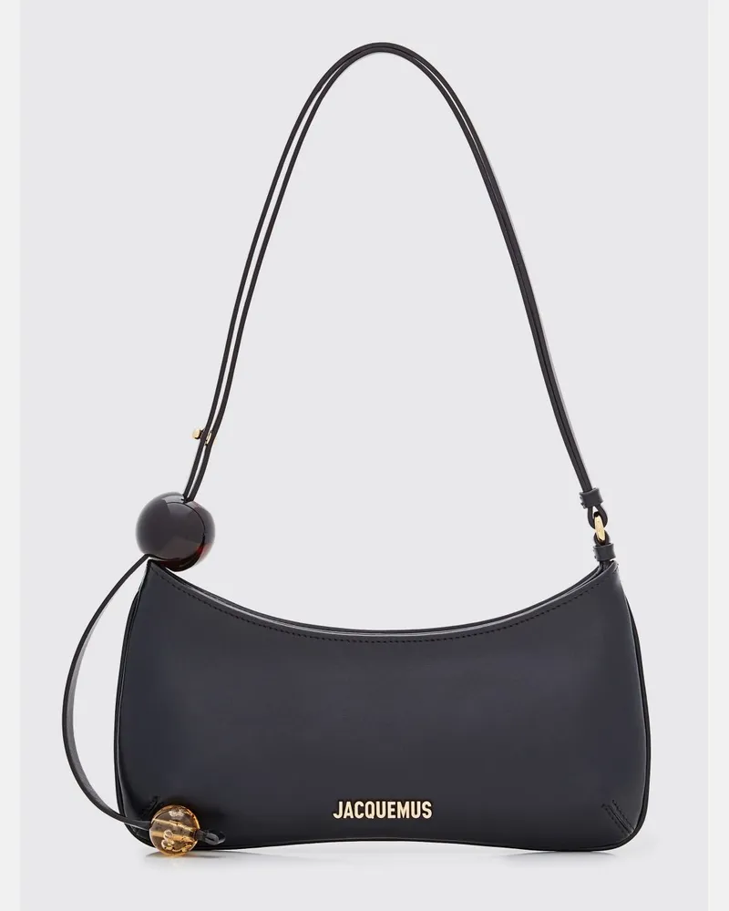 Jacquemus Schultertasche Le Bisou Perle aus Leder mit Perlen und Reißverschluss Schwarz