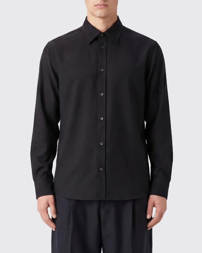 Jil Sander Slim Fit Hemd aus Schurwolle und Mohair mit französischem Kragen Schwarz