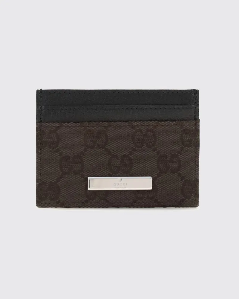 Gucci Flaches Kartenetui aus GG-Monogramm-Jacquard und Glattleder Kakao