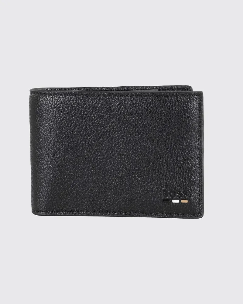 HUGO BOSS Bifold-Geldbörse aus Kunstleder mit geprägtem Logo und Kartenfächern Schwarz