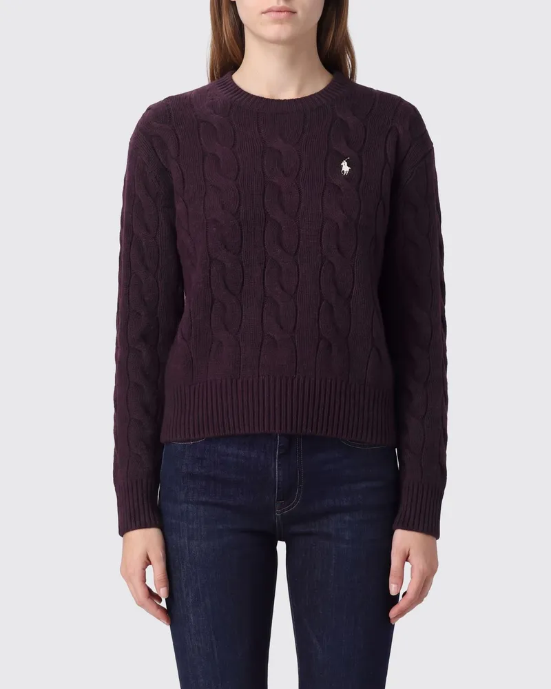 Ralph Lauren Wollpullover mit Zopfmuster und gesticktem Pony-Logo Burgunderrot