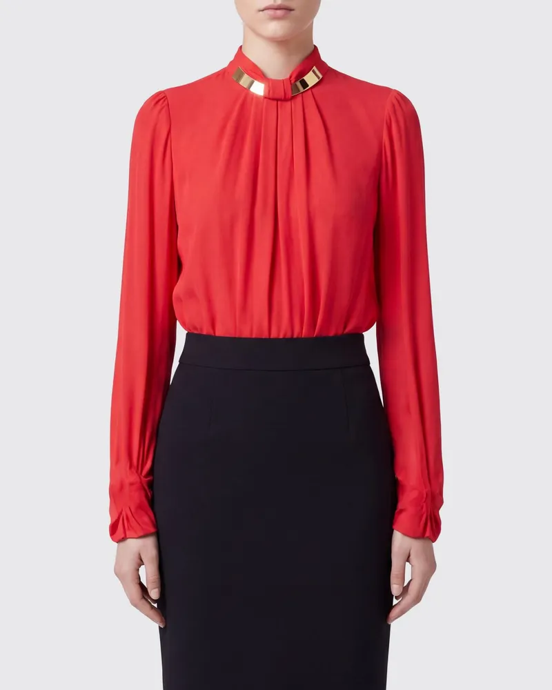 Elisabetta Franchi Langärmelige Georgette-Bluse mit Schmuckkragen Rot