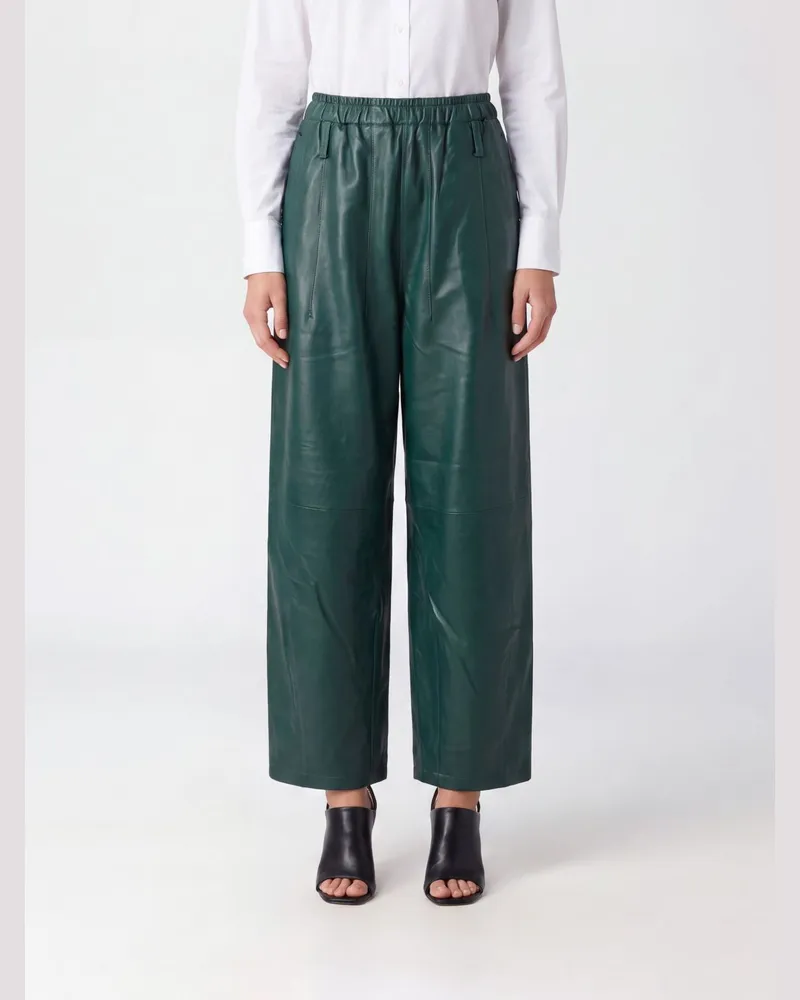 FRANKIE Shop Wide-Leg-Hose Oakdale aus Lammleder mit elastischem Bund Grün