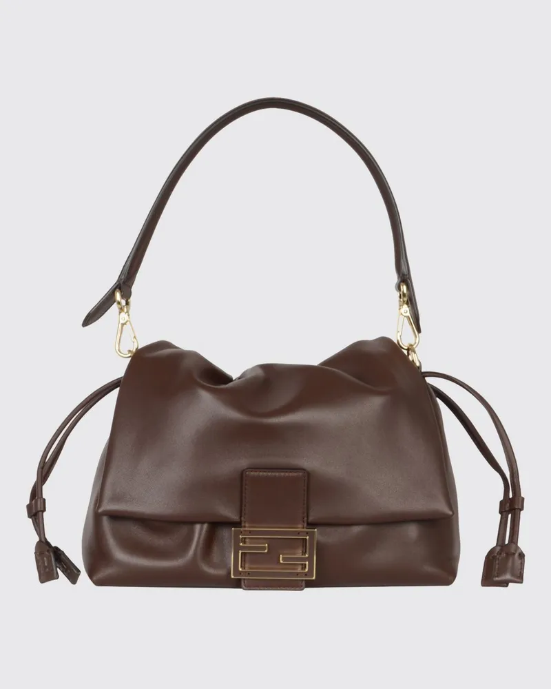 Fendi Mamma Baguette Schultertasche aus Lammleder mit FF-Metalllogo Mahagoni