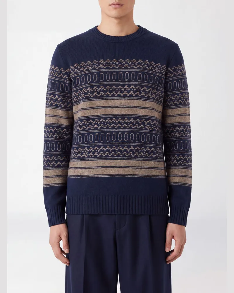 Brunello Cucinelli Jacquard-Pullover mit Rundhalsausschnitt aus Alpaka-Kaschmir-Mischung Blau